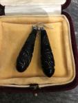 Victorian Whitby Carved Leaf Jet Earrings