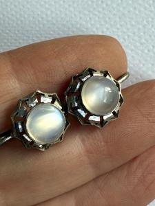Art Deco Silver Blue Moonstone Screw Back Earrings