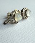 Art Deco Silver Blue Moonstone Screw Back Earrings