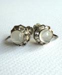 Art Deco Silver Blue Moonstone Screw Back Earrings