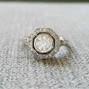 Art Deco 2 Ct Diamond Engagement Ring in 14K White Gold
