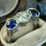 3 Ct Antique Round Cut White & Sapphire Ring