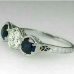 3 Ct Antique Round Cut White & Sapphire Ring