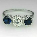 3 Ct Antique Round Cut White & Sapphire Ring
