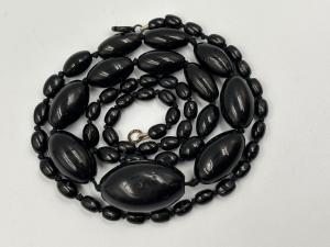 Vintage Black Oval Glass Bead Necklace