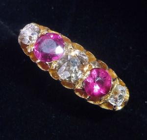 Victorian Gold Ruby & Diamond Half Eternity Ring
