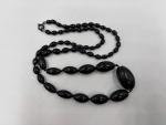 Vintage Black Oval Glass Bead Necklace