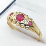 Victorian 18ct Gold Ruby Diamond Ring Size P