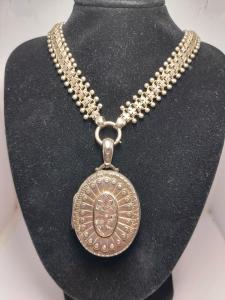 Victorian Silver Book Chain Collar Necklace & Locket