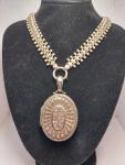Victorian Silver Book Chain Collar Necklace & Locket