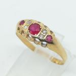 Victorian 18ct Gold Ruby Diamond Ring Size P