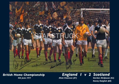 England v Scotland 1977 at Wembley Kenny Dalglish Gordon McQueen & Team Signed (Pre-Printed) Exclusive A4 Print by StarStruck