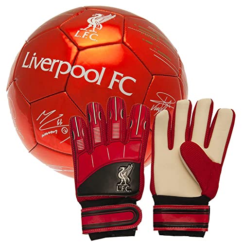 Liverpool Red Size 5 Signature Football With Youth Goalkeeper Gloves from Forever Collectables