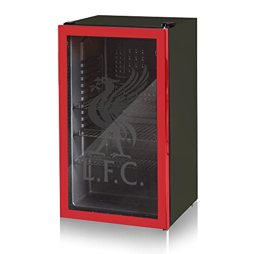 Official Liverpool Football Club Glass Fronted Under Counter Fridge, Red, 85W, 80L Capacity, Liverpool FC Fridge, Reversible Door, Adjustable Feet, SR12030LIVRN by Swan