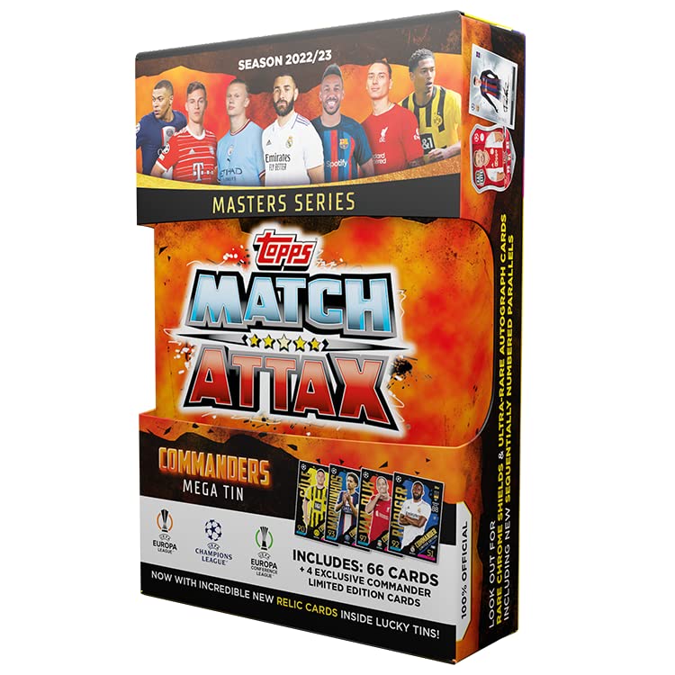 Topps Match Attax 22/23 - UEFA Champions League Football Cards | Mega Tin - Commanders (70 Cards Including 4 Exclusive Master Limited Edtions) by Topps
