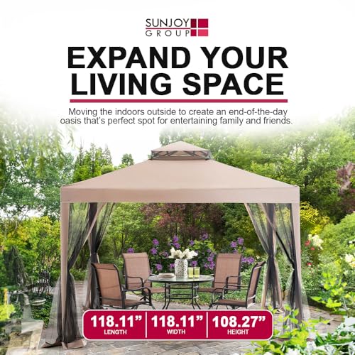 Sunjoy 10'x10' Steel Gazebo with Netting