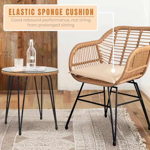 3 Piece Wicker Bistro Set with Table and Cushions