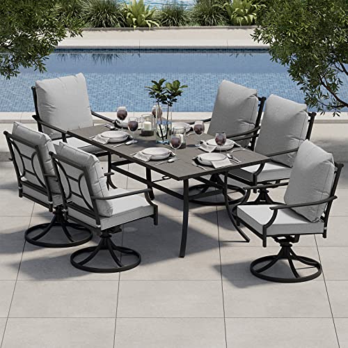 7-Piece Outdoor Dining Set: Patio Swivel Chairs, Grey
