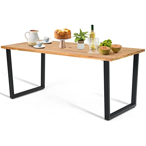 Acacia Wood Patio Dining Table with Umbrella Hole