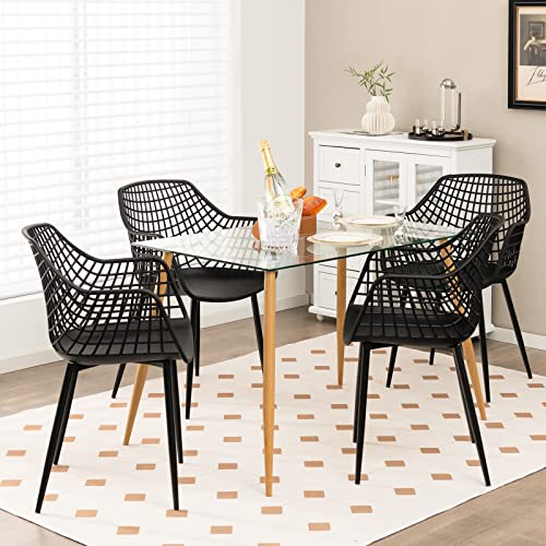 Giantex Modern Black Arm Dining Chairs Set of 4