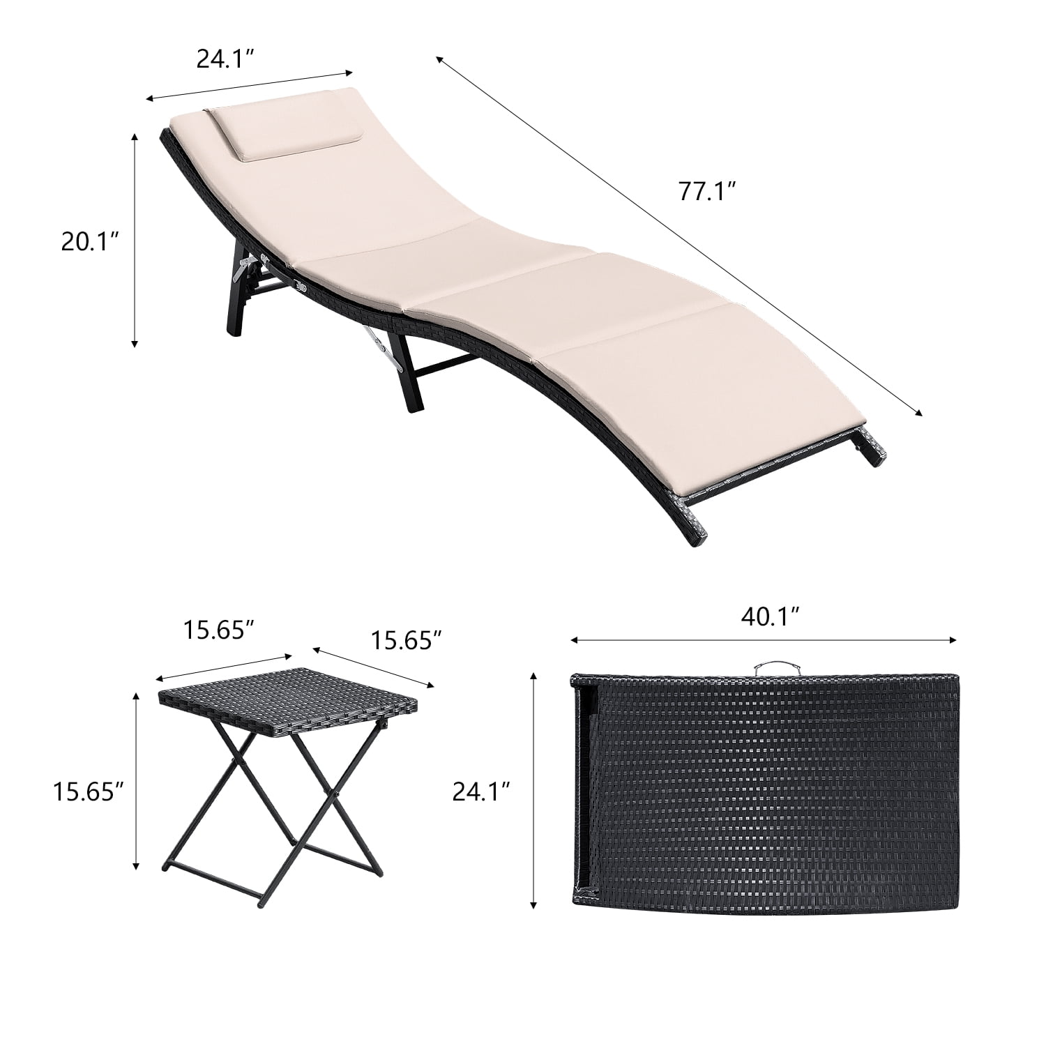 Devoko 3 Piece Patio Outdoor Chaise Lounge Chair