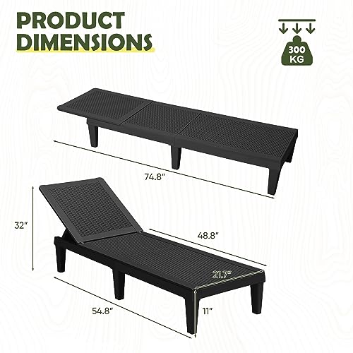 Devoko 2-Pack Adjustable Chaise Lounge Set - Black