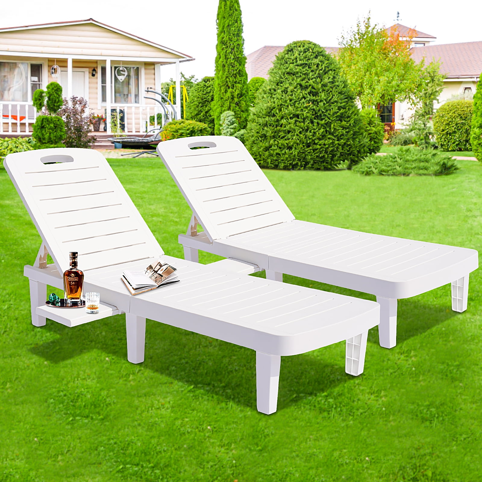 Outdoor Lounge Chair Set with Adjustable Backrest & Table