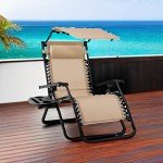 Zero Gravity Recliner Patio Lounge Chair with Canopy - Beige