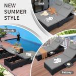2 Black Rattan Outdoor Chaise Lounge Chairs with Cushions