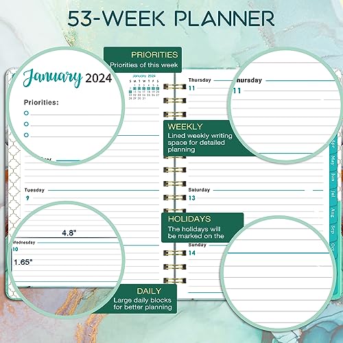 Academic Planner 2023-2024 with Tabs - Green