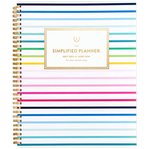 AT-A-GLANCE 2023-2024 Academic Planner, Simplified by Emily Ley, Weekly & Monthly, 8-1/2" x 11", Large, Monthly Tabs, Flexible Cover, Happy Stripe (EL10-905A)