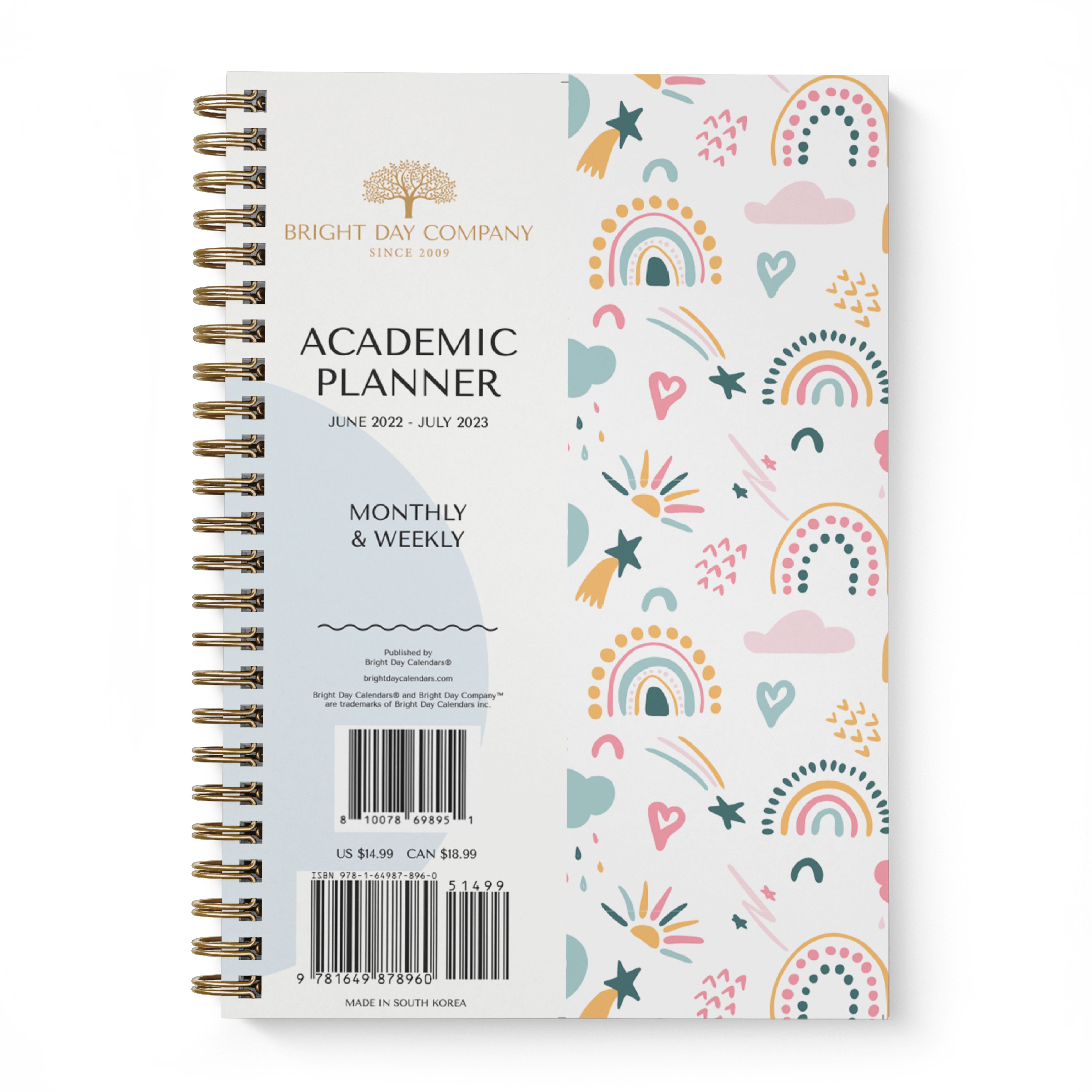Rainbows academic planner by Bright Day, June 2022 - July 2023, 8.25x6.25 Inch