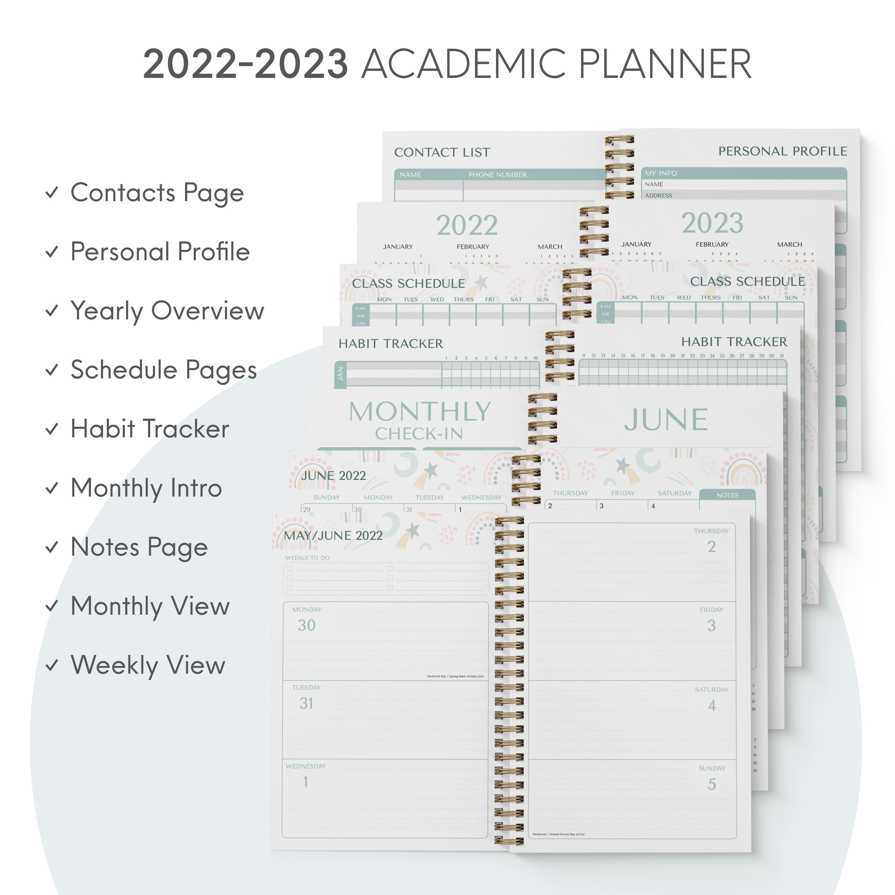 Rainbows academic planner by Bright Day, June 2022 - July 2023, 8.25x6.25 Inch