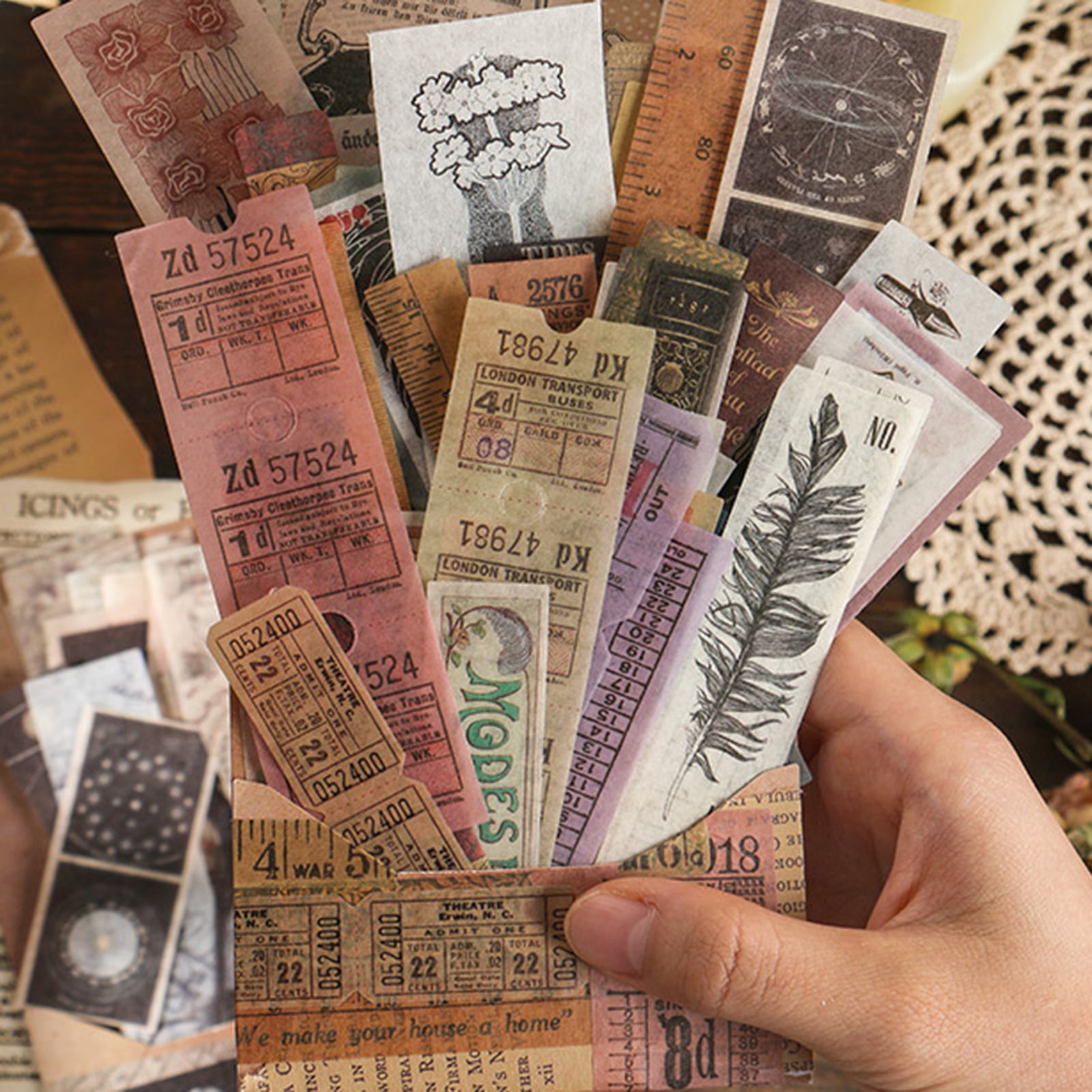Vintage Library Scrapbooking Stickers - 40 Pieces