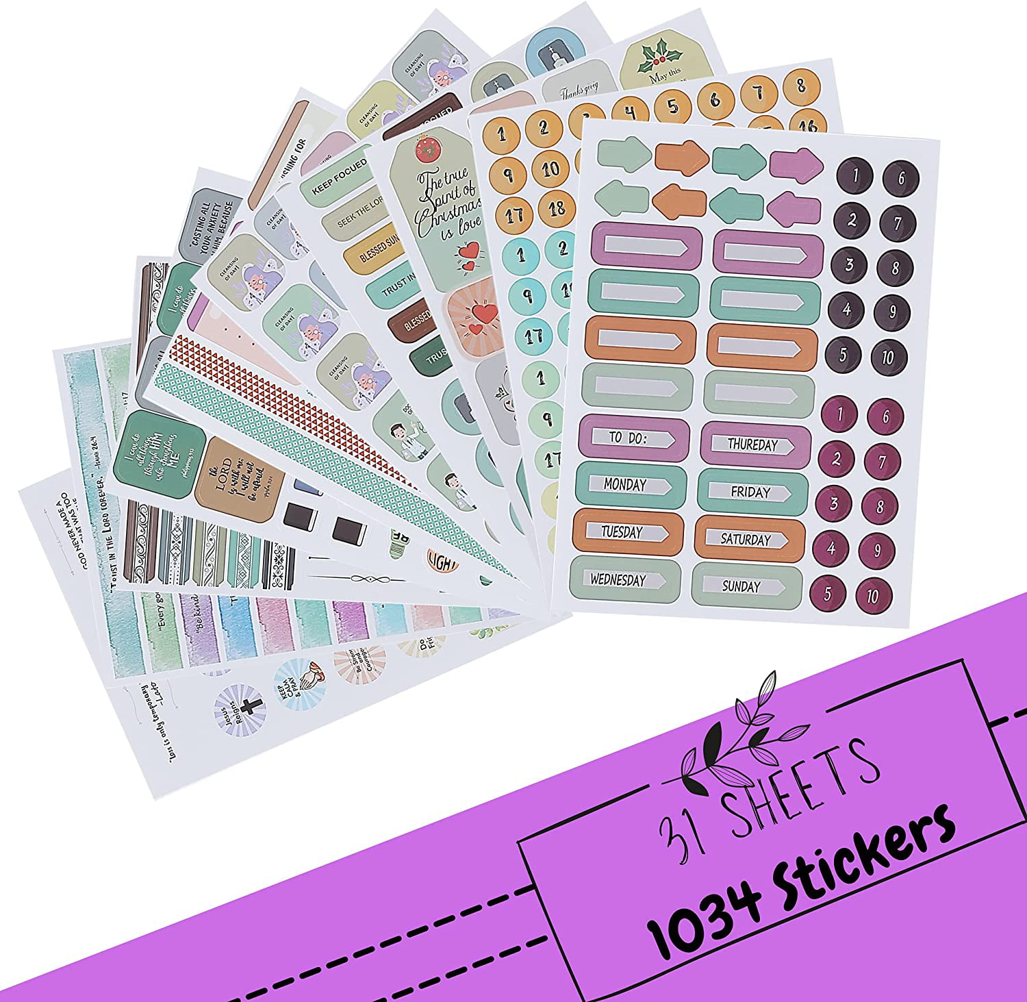 Christian Journaling Stickers - 31 Sheets, 1034 Pieces