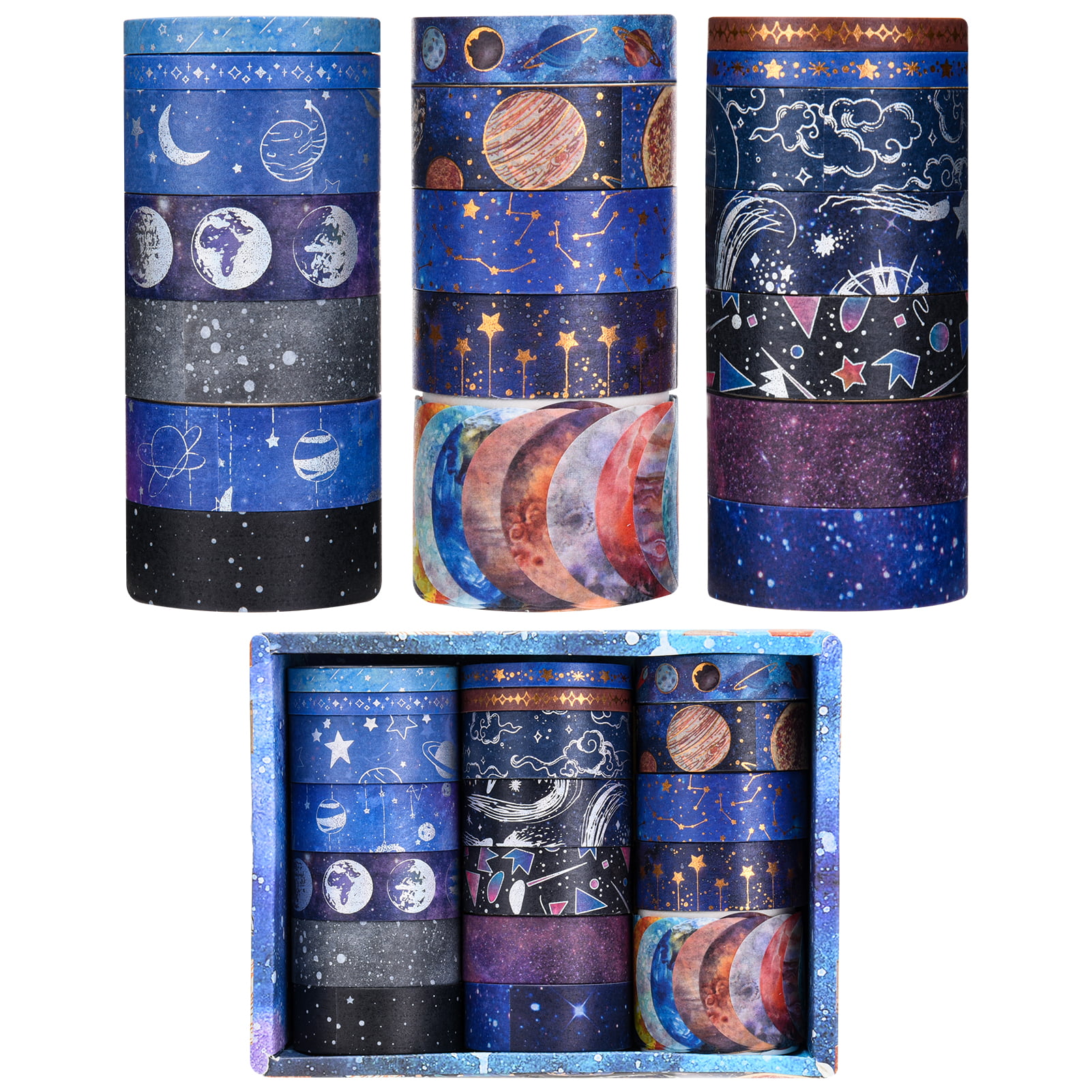 Starry Blue Washi Tape Set with Gold Foil