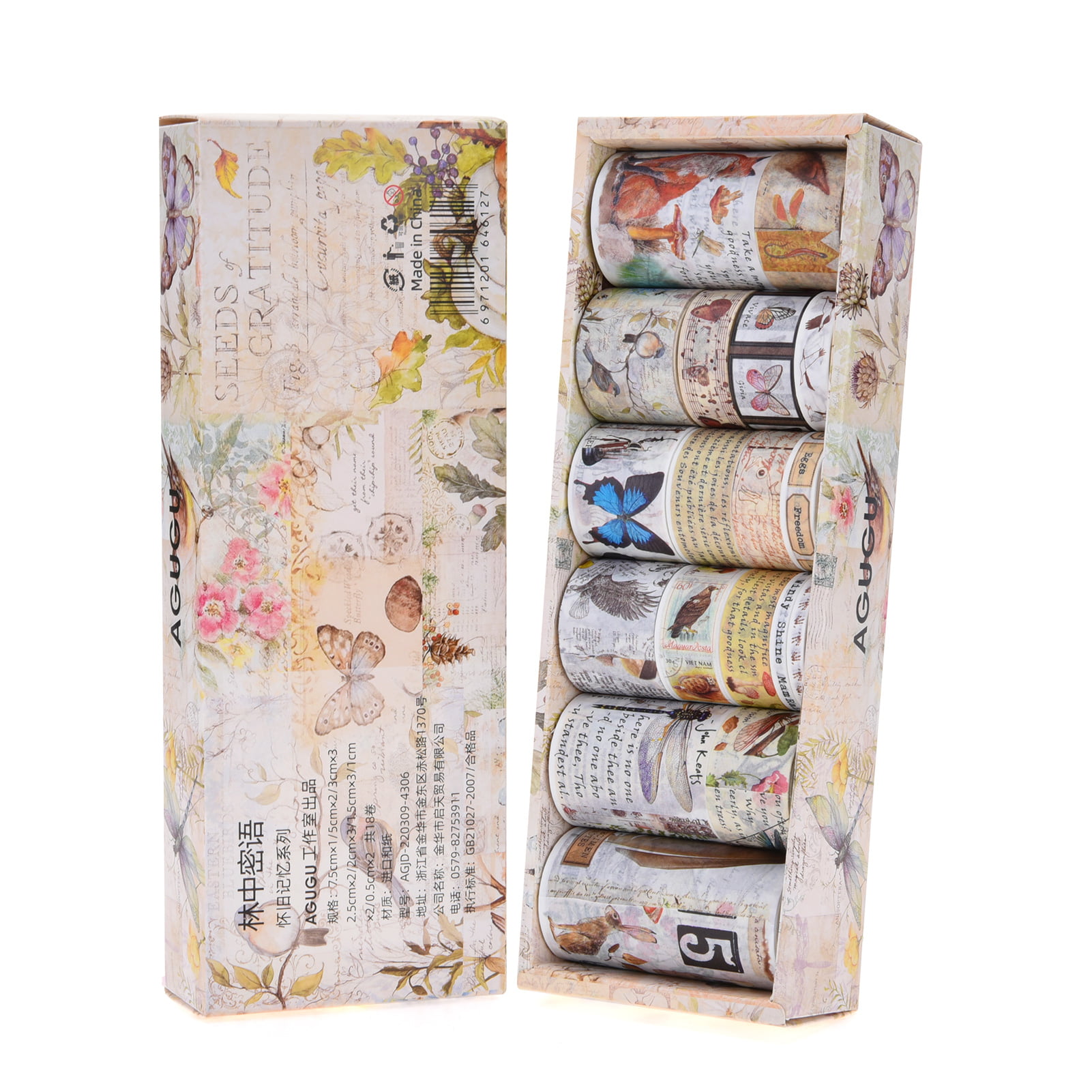 Vintage Washi Tape Set - 18 Decorative Rolls