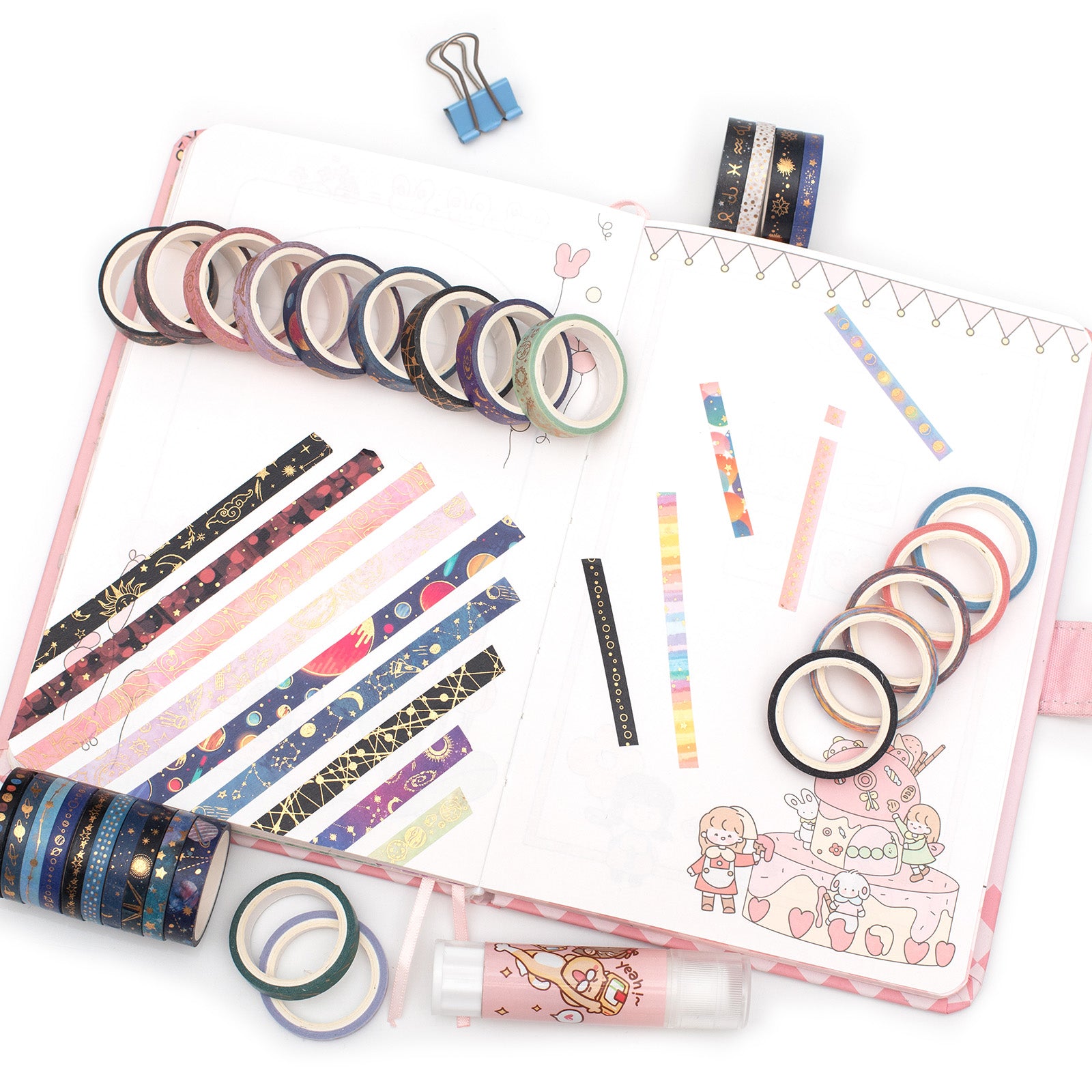 Galaxy Washi Tape Set – 30 Rolls with Gold Foil