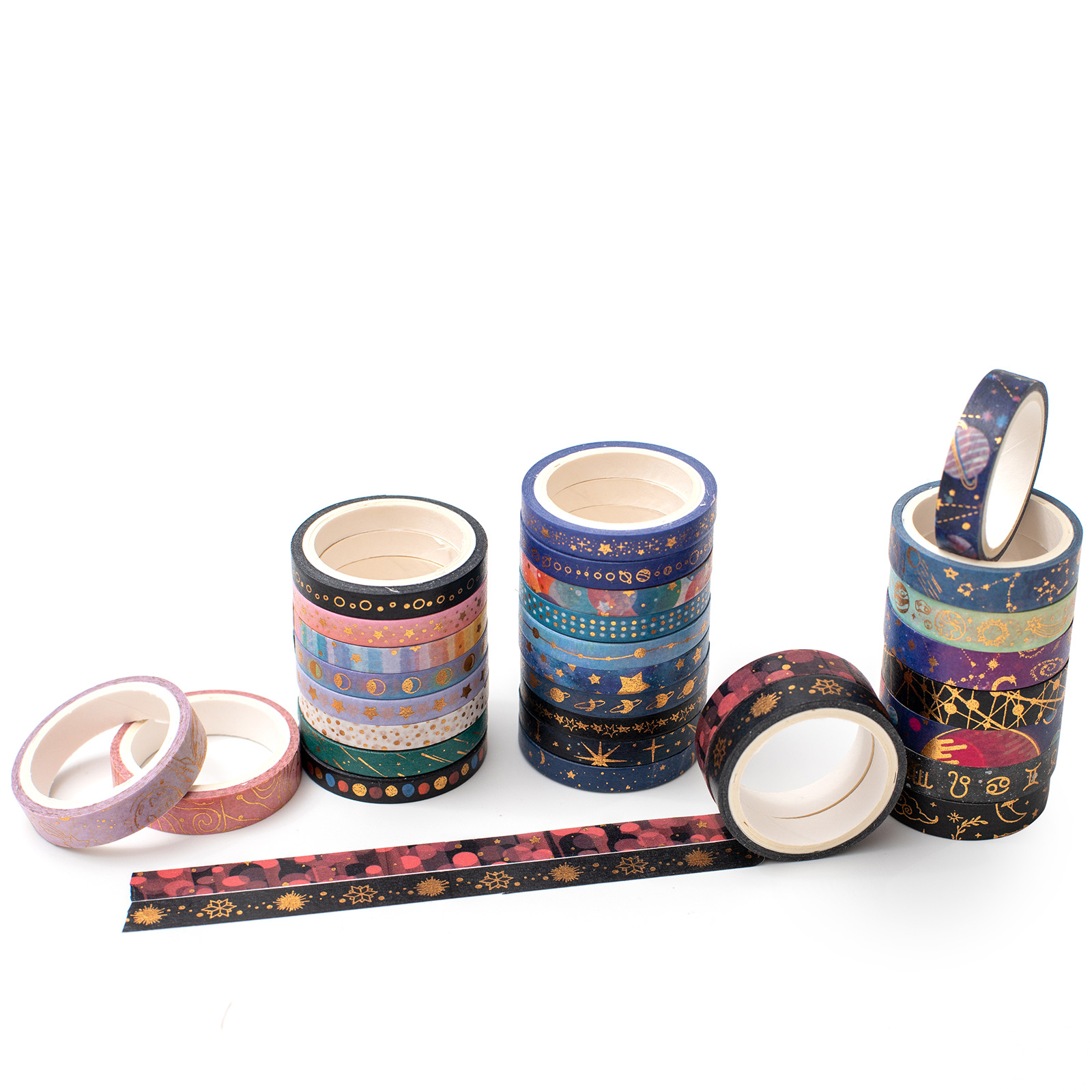 Galaxy Washi Tape Set – 30 Rolls with Gold Foil
