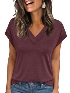 Stylish Burgundy V-Neck Cap Sleeve Women's Top