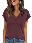 Stylish Burgundy V-Neck Cap Sleeve Women's Top
