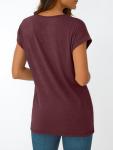 Stylish Burgundy V-Neck Cap Sleeve Women's Top