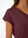 Stylish Burgundy V-Neck Cap Sleeve Women's Top