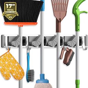 Holikme Wall Mount Mop and Broom Holder Silver