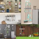 Holikme Wall Mount Mop and Broom Holder Silver