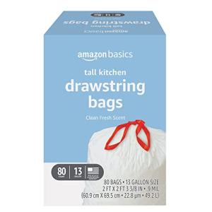 Amazon Basics Tall Kitchen Drawstring Trash Bags, 80 Count