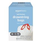 Amazon Basics Tall Kitchen Drawstring Trash Bags, 80 Count