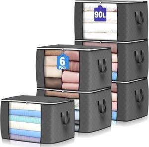 6 Pack 90L Foldable Storage Bags with Handles
