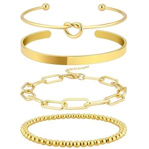 Trendy Gold Bangle Cuff Bracelet Set for Women