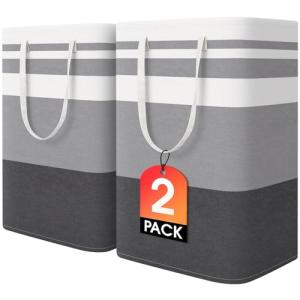 2 Pack Waterproof Large Laundry Baskets - Grey